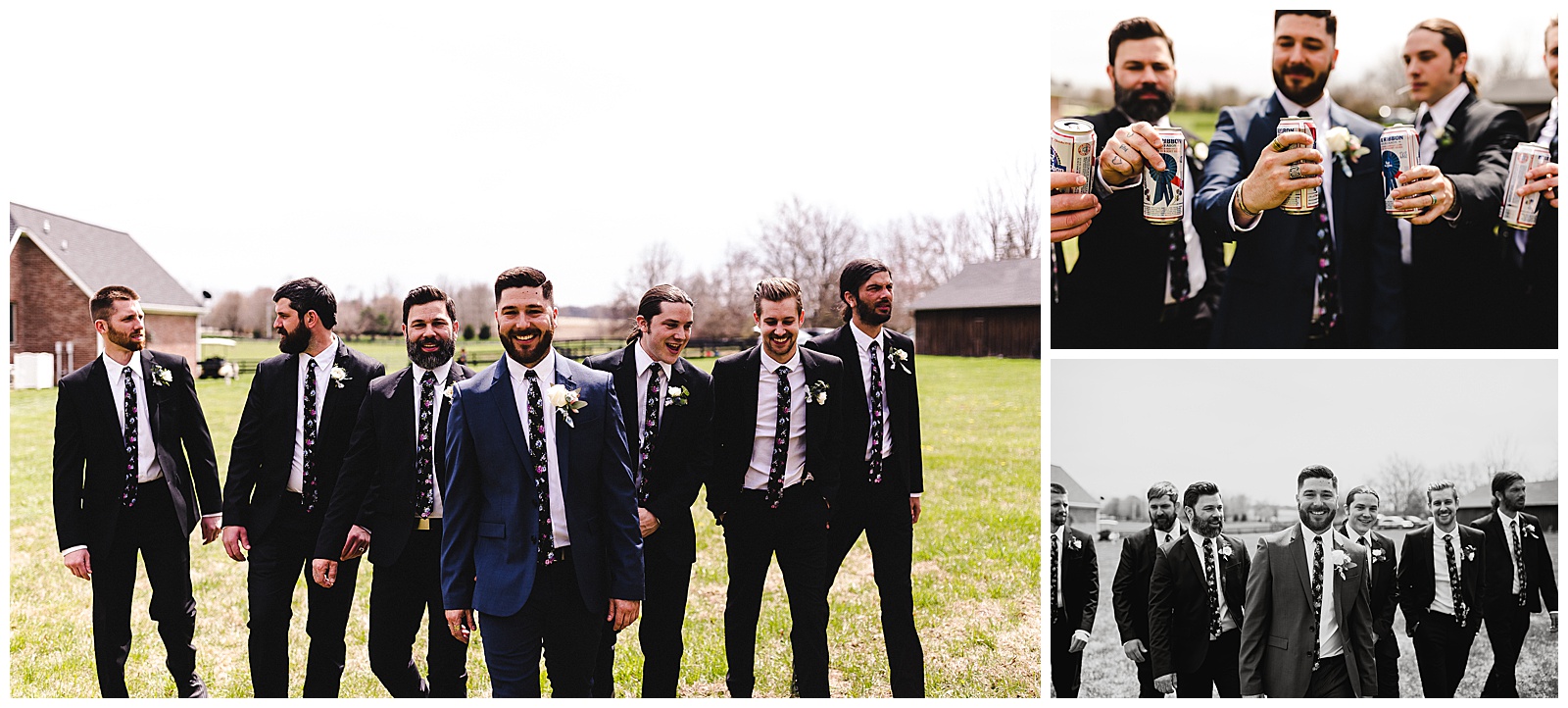 Groomsmen in eclectic chic attire, holding PBR