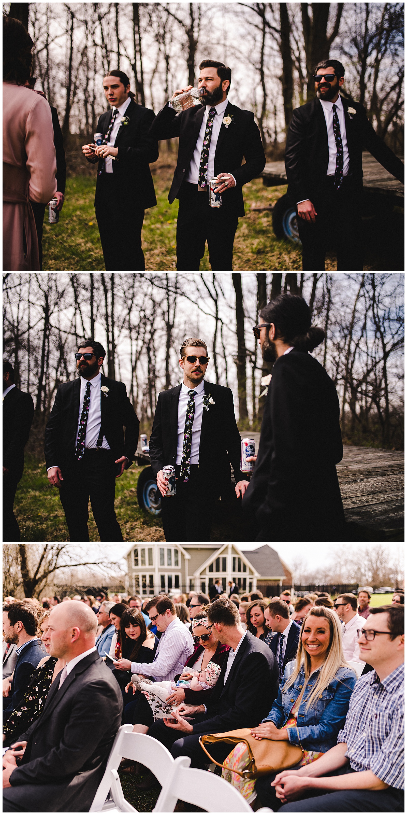 Guests and groomsmen prepare to walk down the aisle. 