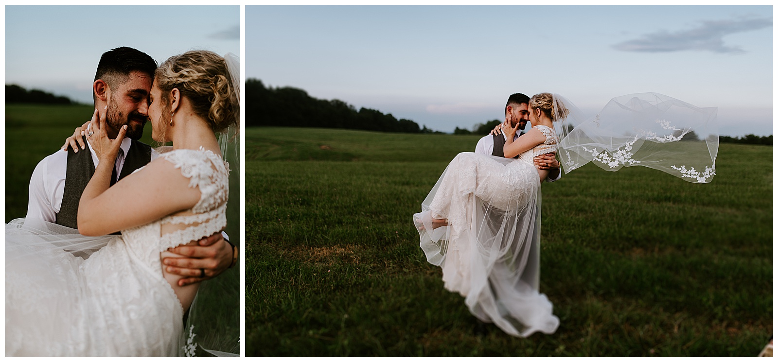romantic and intimate wedding pictures, pride and prejudice wedding, emotional wedding, emotional bride and groom, sunset wedding photos, groom carrying bride, veil in the wind, long veil
